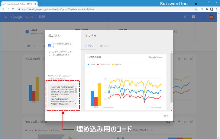 Googleトレンドのデータをブログの記事に埋め込む(2)