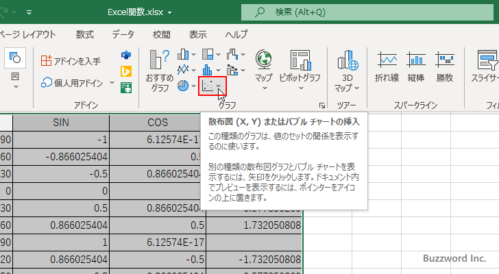 サイン、コサイン、タンジェントのグラフを作成する(3)