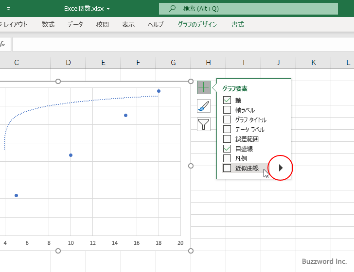 対数グラフで近似曲線を表示する(2)